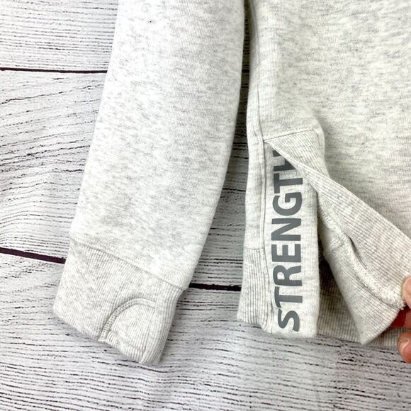 Athleta Girls Strength Funnel Neck Sweat Shirt Oatmeal Heather Slits Size 14 XL - Picture 4 of 8